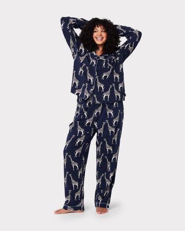 Navy Giraffe Print Organic Cotton Long Pyjama Set